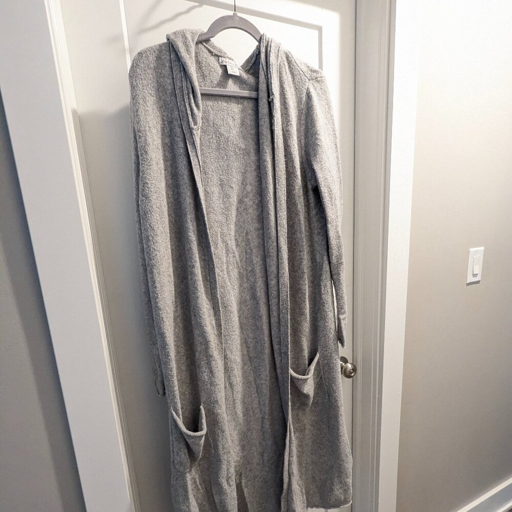 London Kaye Women's Large Gray knit hooded long cardigan